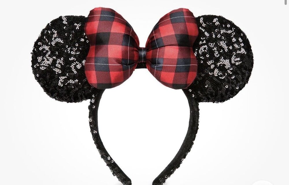 Disney Minnie Mouse Ears Headband Christmas Plaid Mickey